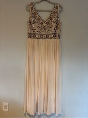 BHLDN size 16 Embroidered Ivory V-Neck Maxi Dress